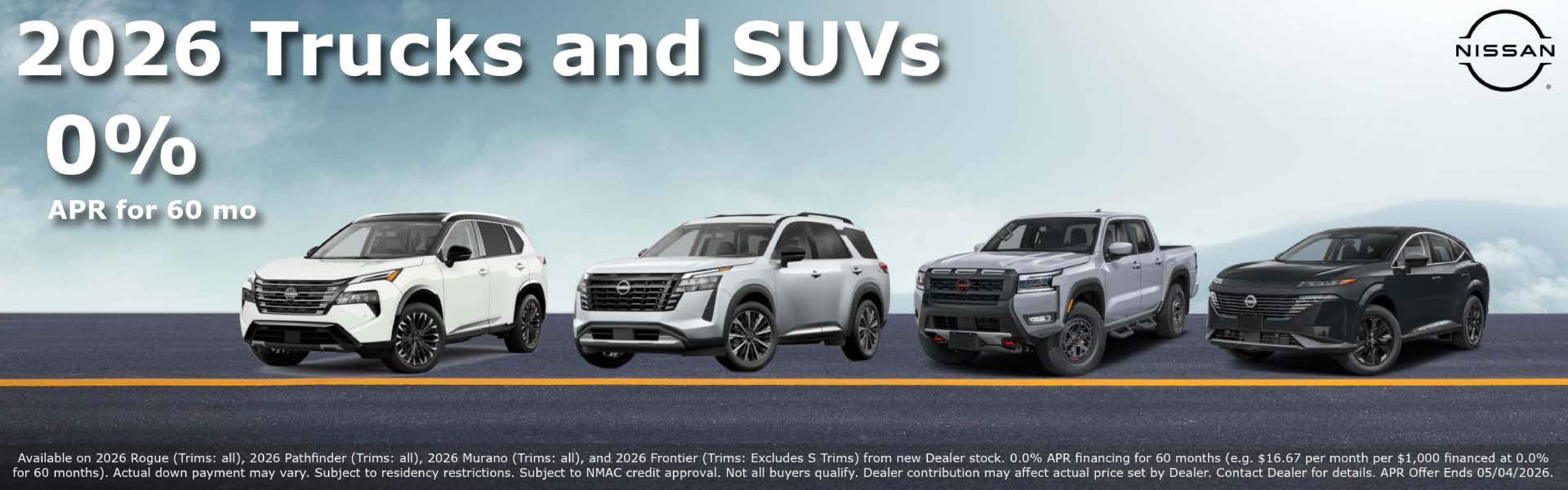 0% apr for 60 months on 2026 Trucks and SUV's